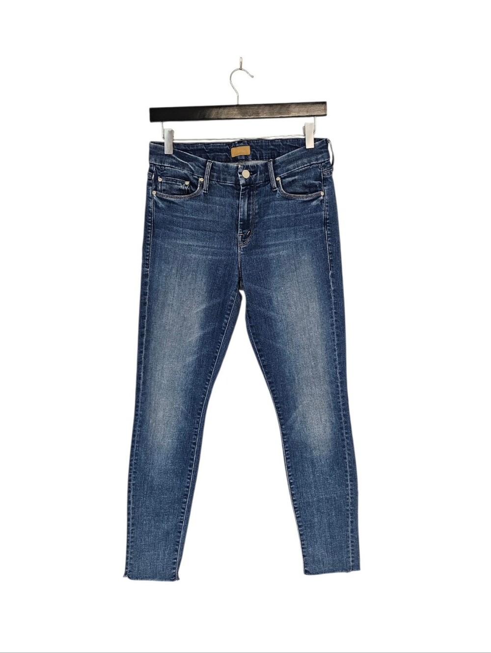 MOTHER Looker Ankle Midrise Fray Birds Of Paradise Blue Skinny Jeans 27